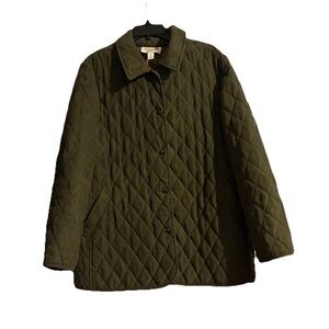 Talbots Quilted Utility Jacket in Mid Length Olive Green Cottagecore Size Large